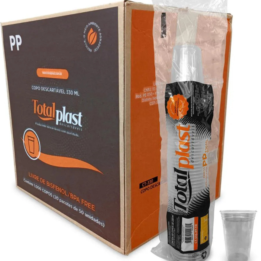CX com 1000UN Copo 300ml/330ml Liso Transparente PP Chop Suco Refri Sorvetes