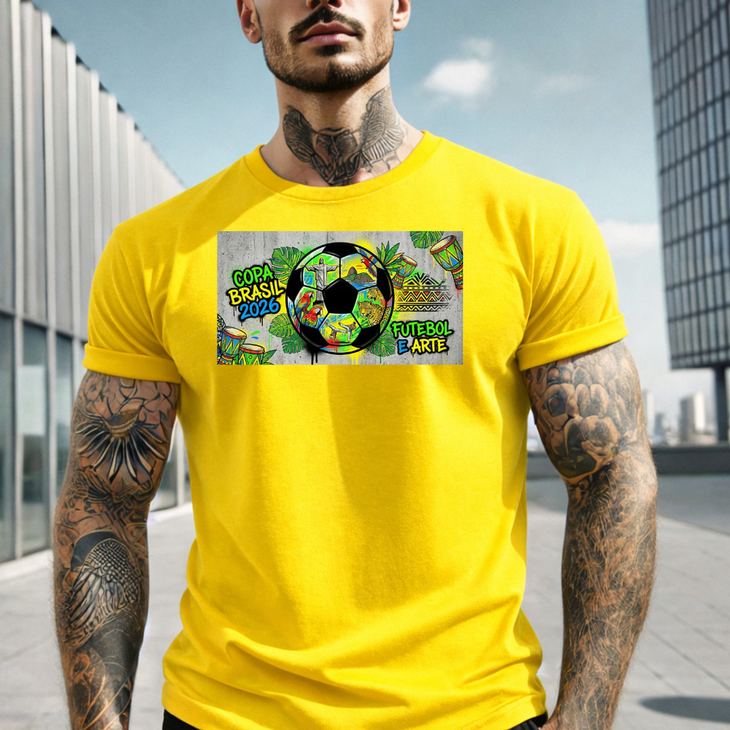 Camiseta Masculina Copa do Mundo Brasil Verde Amarelo Estampa Futebol