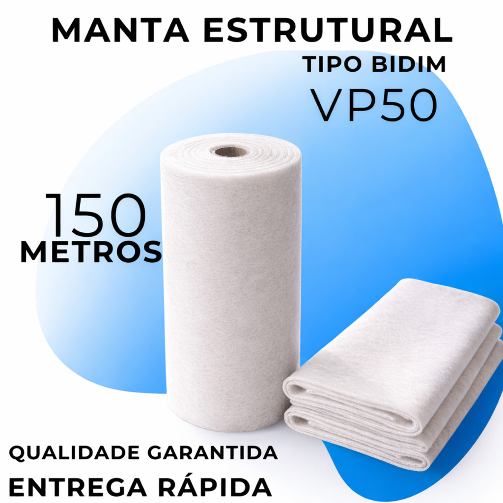 Manta Bidim VP50 150 Metros Estrutural para Obras e Lajes | Reforço Impermeabilizante