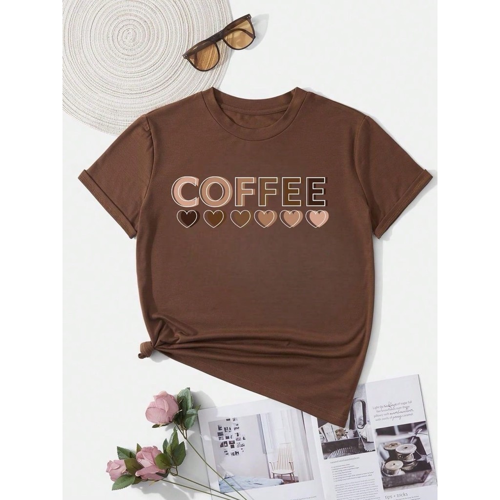 Camiseta Feminina Coffe Blusa estampada preta de algodão Promoção