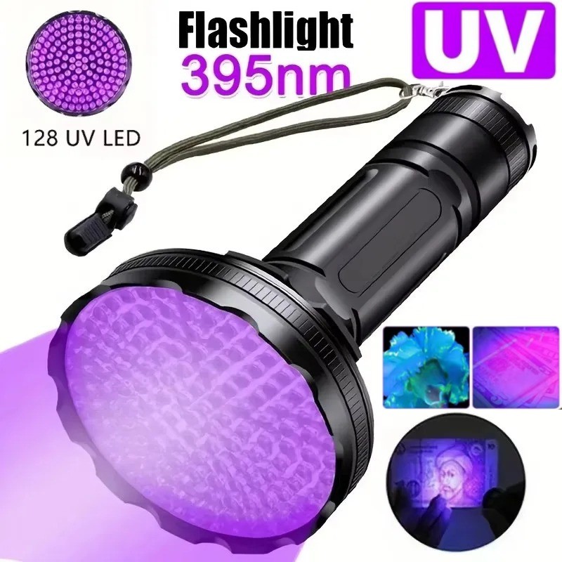 128LED UV LED Edc Luz Roxa Luzes Negras 395nm Ultravioleta Portátil Lanterna Tocha Detector Para Urina De Animais De Est
