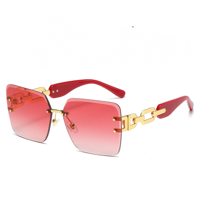 Óculos de Sol Quadrados Sem Armação com Corrente, Óculos de Sol Femininos da Moda, Óculos de Sol com Proteção UV, Óculos
