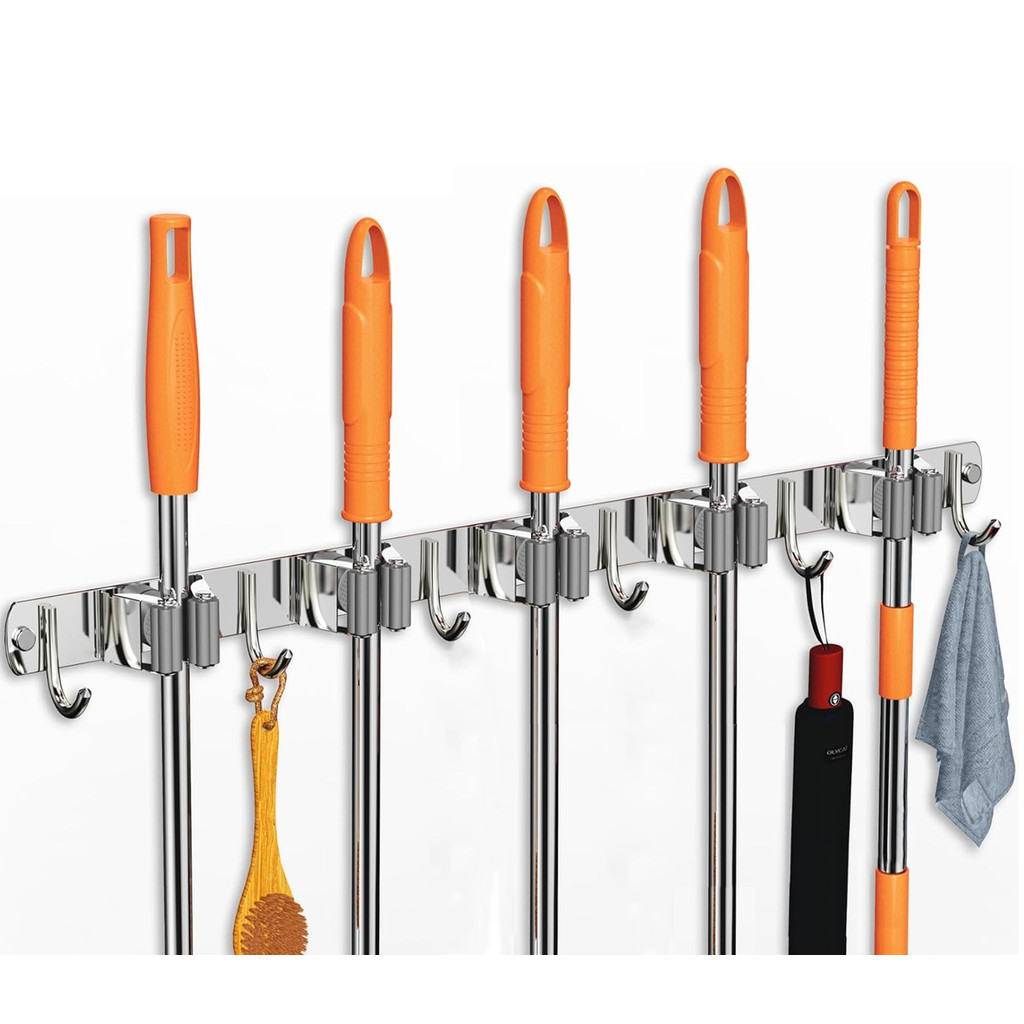 6 ganchos 5 clipes-Aço inoxidável Suporte Vassoura Organizador De Ambiente Suporte Parede Multiuso em Oferta na Shopee