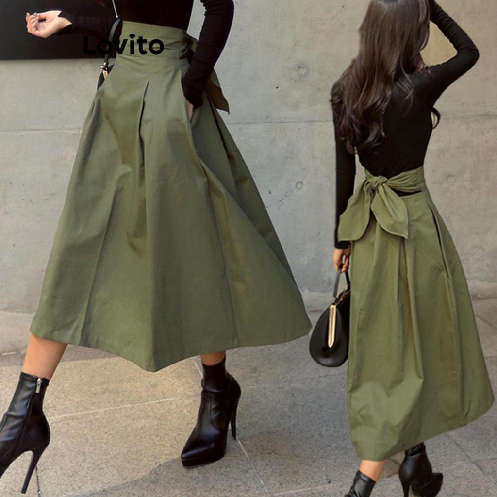 Lovito Saias Casuais Com Laço Liso E Bolso Nas Costas Para Mulheres LNL62346 em Oferta na Shopee
