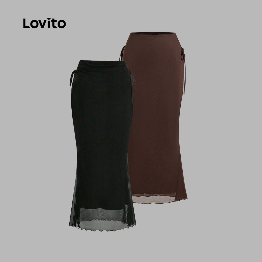 Lovito Saias Casuais Lisas Com Cadarço Sereia Para Mulheres L102AD267 em Oferta na Shopee