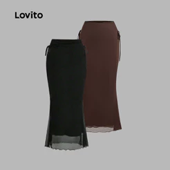 Lovito Casual Saias Lisas Com Cadarço Sereia Para Mulheres Bordado L102AD267
