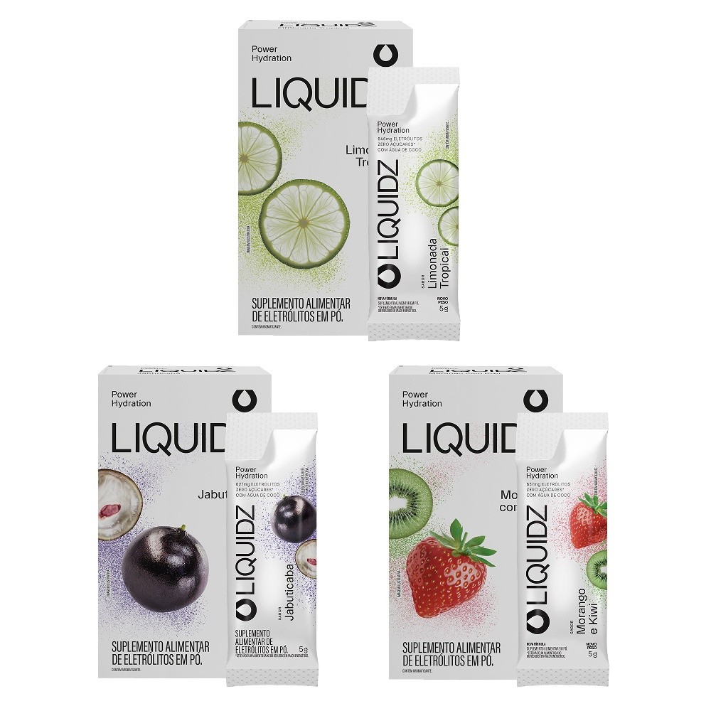 LIQUIDZ® - Eletrólitos Zero Açúcares - 3 Sabores - Kit 3 Caixas - 18 sachês