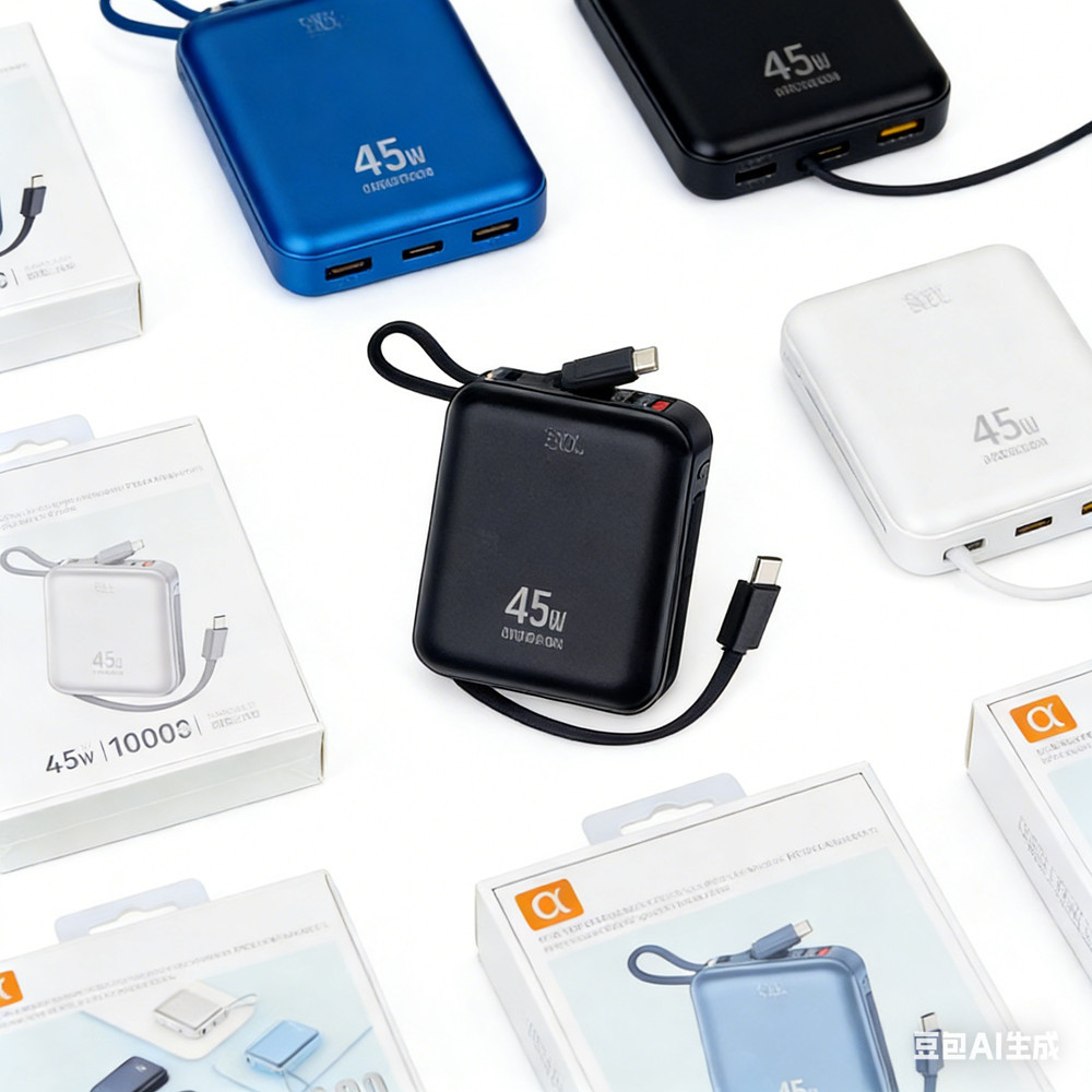 Power Bank A'Gold Pro BTE-105 10000mAh Turbo 45W PD Super Carga Rápida com 2 Cabos Integrados e Visor LED