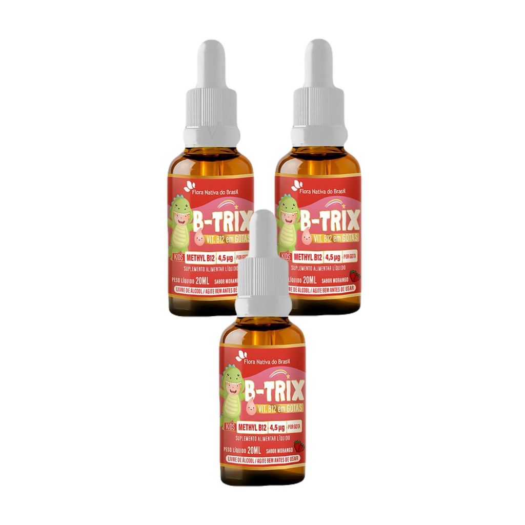 3x B- Trix Vitamina B12 Kids Gotas 30ml Flora Nativa Morango