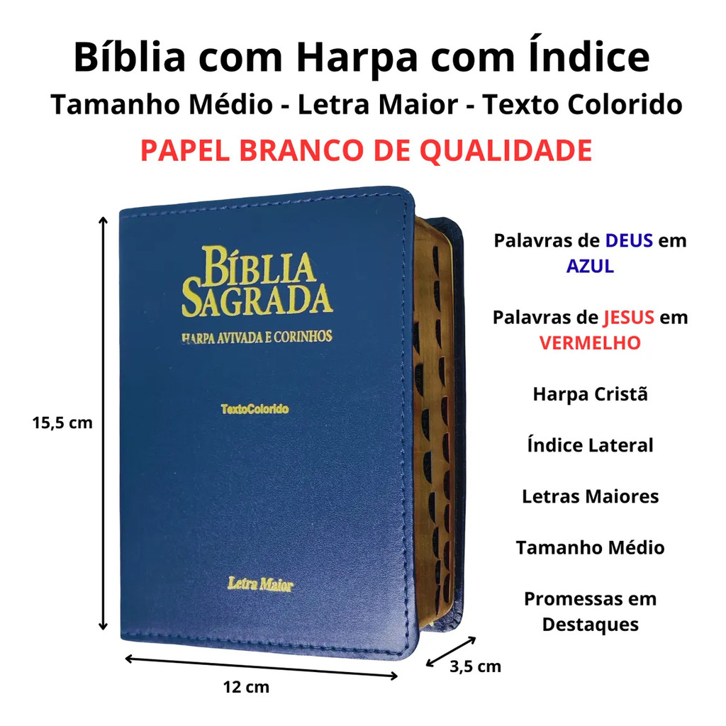 BÍBLIA SAGRADA COM LETRA MAIOR | ARC | HARPA | MÉDIA | ÍNDICE | TEXTO COLORIDO | CAPA AZUL em Oferta na Shopee