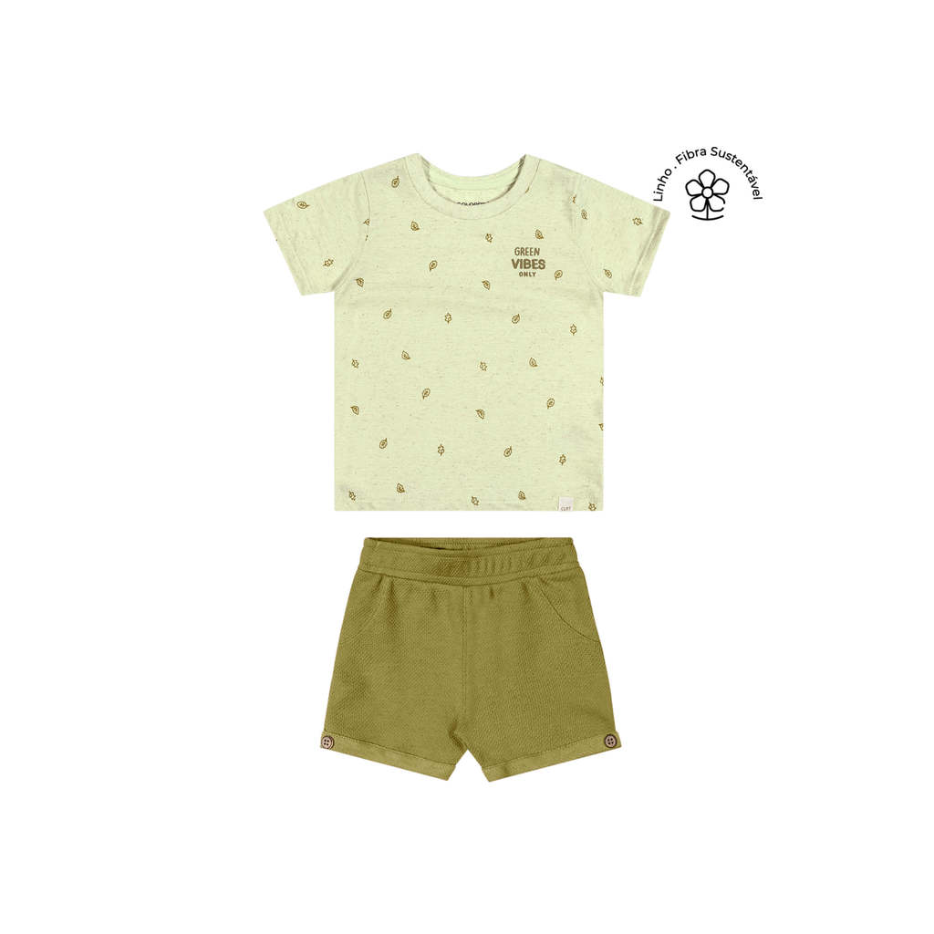 Conjunto Bebê Menino Manga Curta Folhas Colorittá Verde