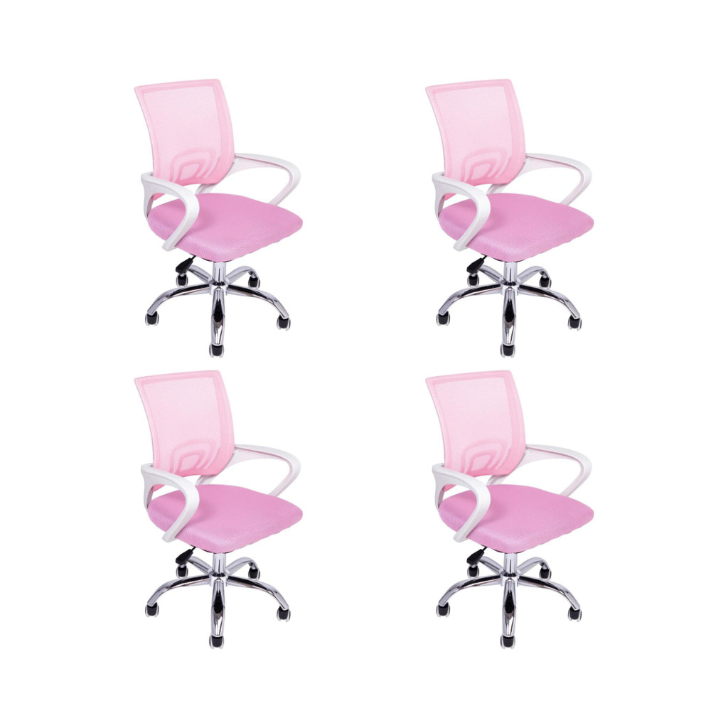 Kit 4 Cadeiras de Escritório Oficial Begônia Ergonômico Rosa