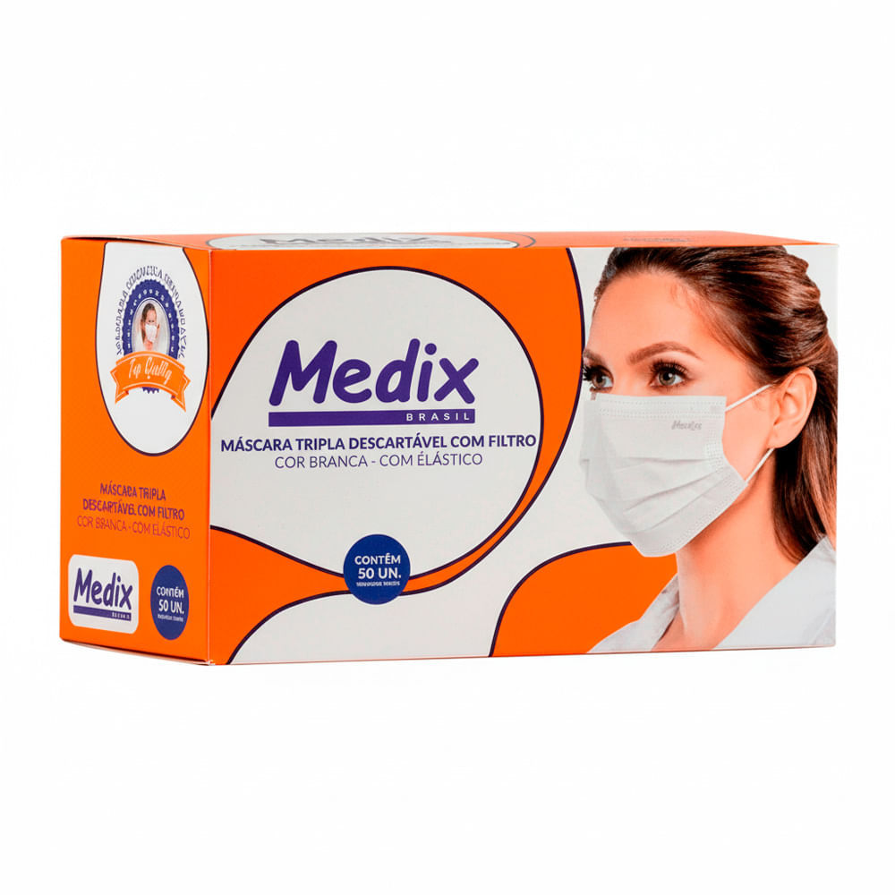 Máscara Descartável Medix Tripla Elástico com Filtro 50 Unidades em Oferta na Shopee