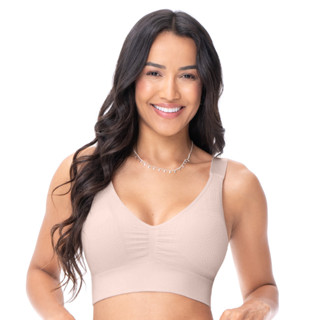 Top Jacquard com Bojo Removível sem Costura Leve Trama Nude Rosado em Oferta na Shopee