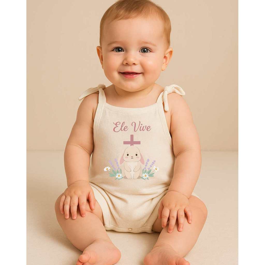 Body Jardineira Bebê Páscoa Ele Vive Roupa Cristã Menina Macaquinho Malha Premium Conforto Verão em Oferta na Shopee