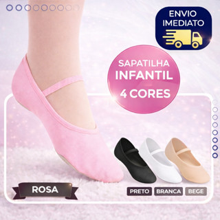 Sapatilha Ballet Lona Solado Dividido Meia Ponta Infantil - Cores Rosa Preto Branco Bege em Oferta na Shopee