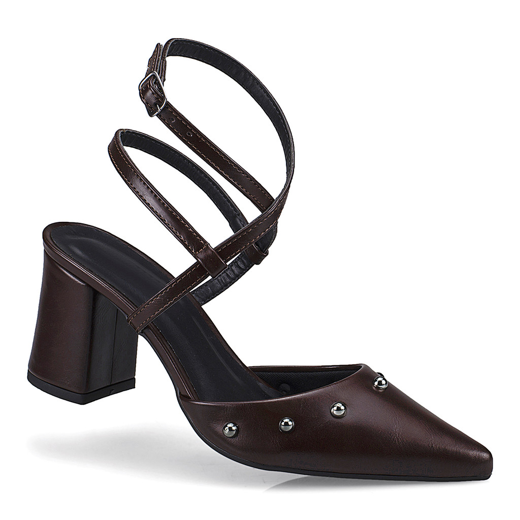 Scarpin Feminino Sapato Social Bico Fino Cravo e Fivela Salto Quadrado 3045