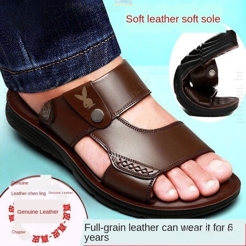 GUOJH (100% Genuine Sandálias de couro antiderrapante para homens Sandálias IX9H
