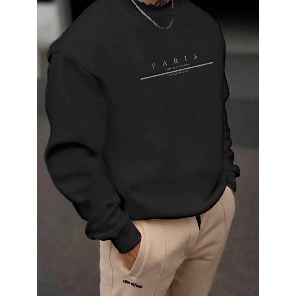 Moletom Careca Paris Dream Maker Gola Redonda Unissex Casaco Flanelado Blusa de Frio Moletom Algodão Suéter