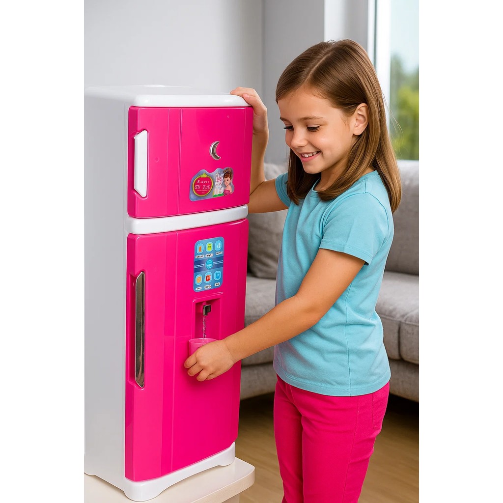 Geladeira Infantil Duplex Rosa Brinquedo Interativo Simulação Cozinha Educativo Acessórios Criança