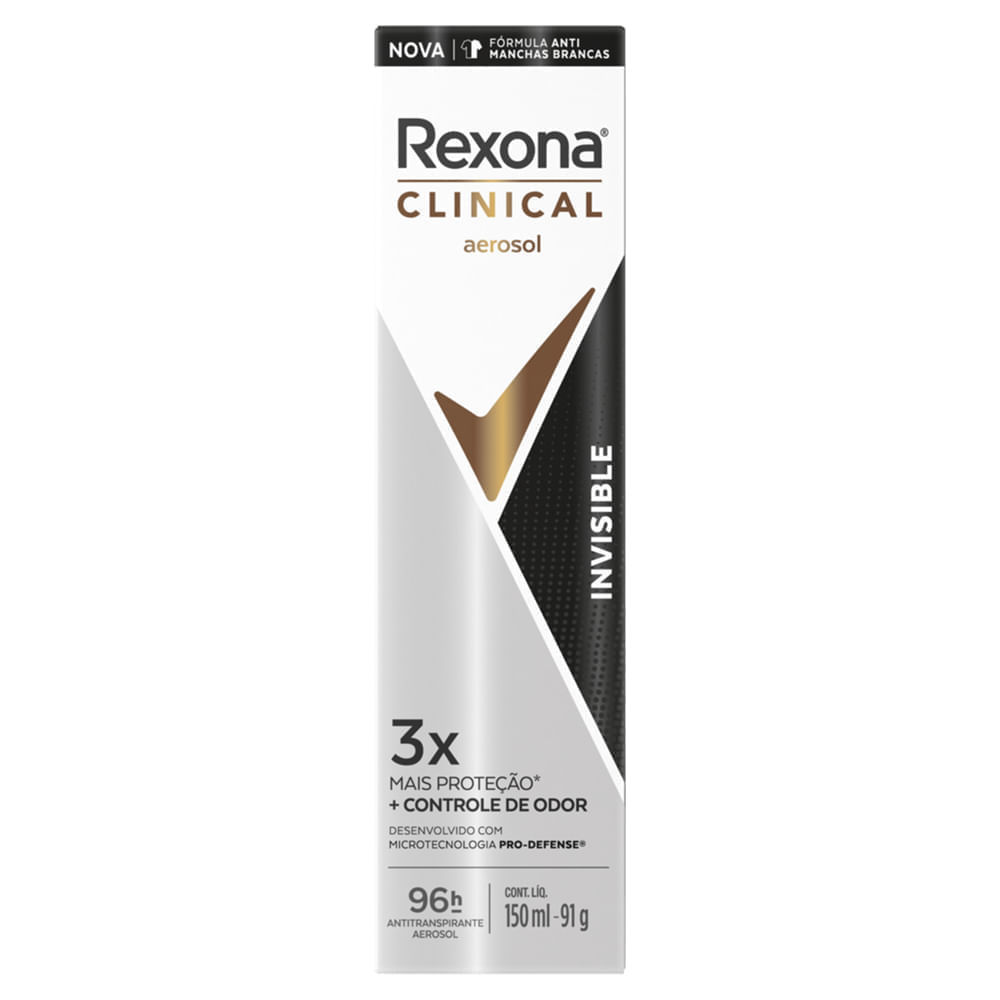 Desodorante Antitranspirante Aerosol Rexona Clinical Invisible 150ml em Oferta na Shopee