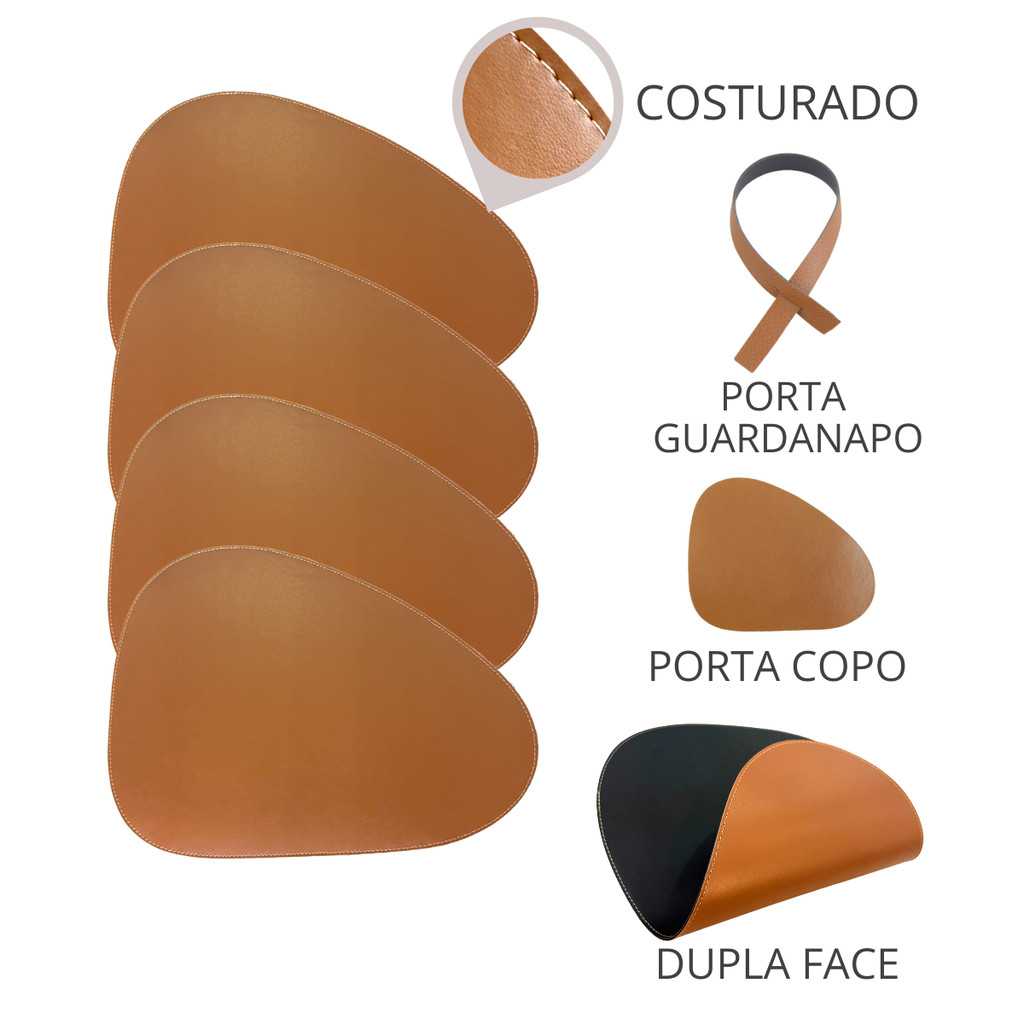 Kit Jogo Americano Sousplat Couro Dupla Face + Porta Copos em Oferta na Shopee