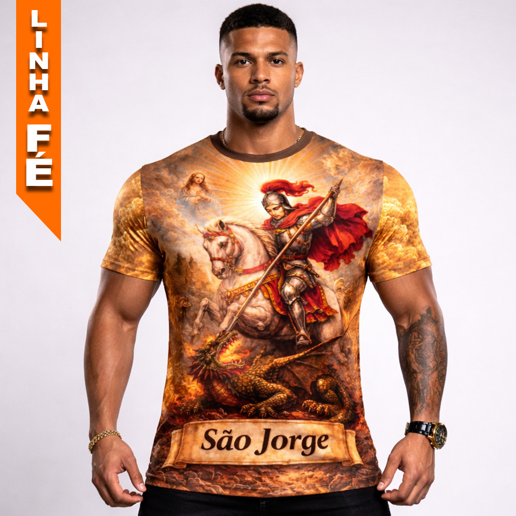 Camiseta São Jorge Guerreiro Camisa Católica Estampa Premium Total