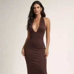 Vestido Feminino Longo Com Decote Abertura Nos Seios Moda Feminina Dia A Dia Verao Liso Luxo