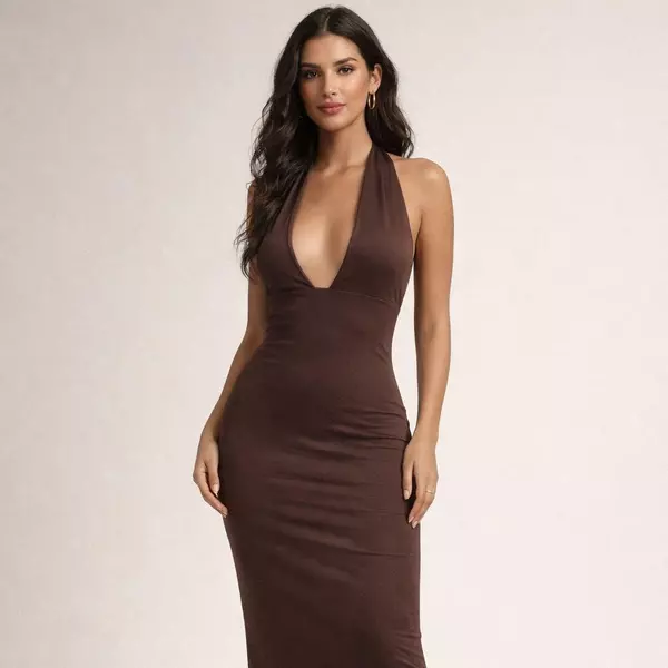 Vestido Feminino Longo Com Decote Abertura Nos Seios Moda Feminina Dia A Dia Verao Liso Luxo