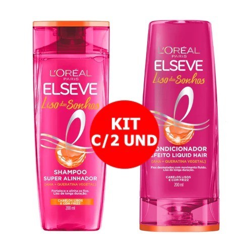 KIT ELSEVE LISO DOS SONHOS C/ 1 SHAMPOO 200ML + 1 CONDICIONADOR 200ML em Oferta na Shopee
