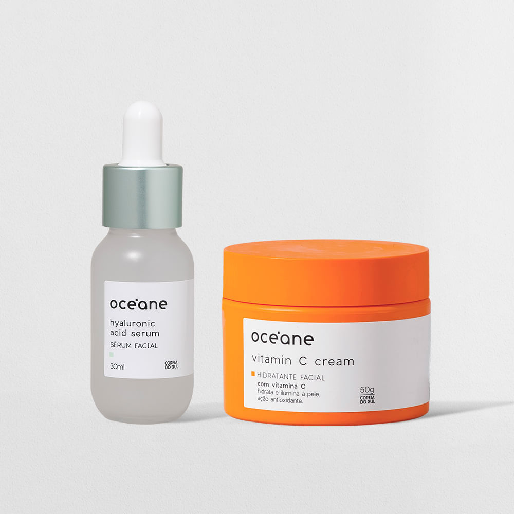 Kit sérum facial com ácido hialurônico e hidratante vitamina C