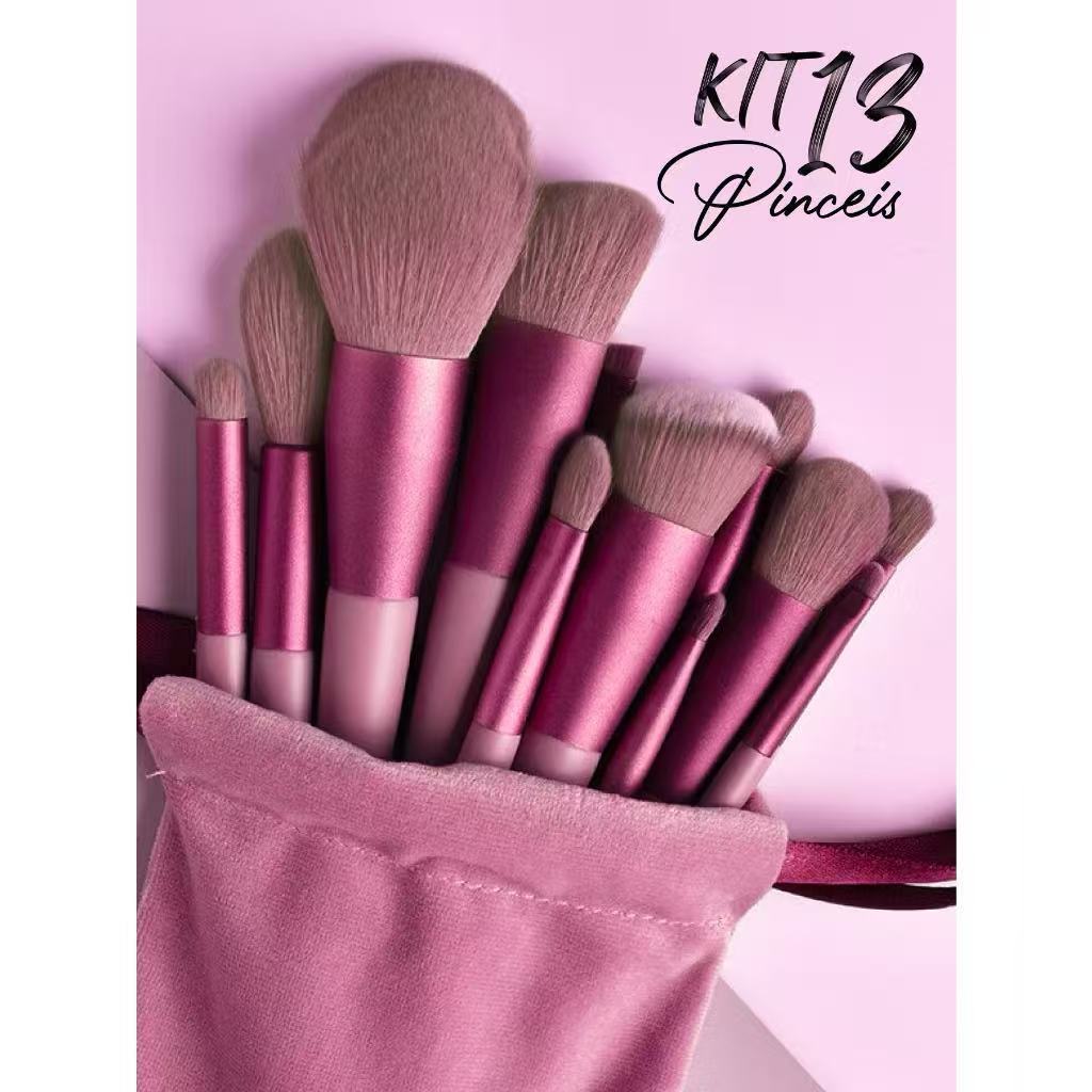 Kit Profissional 13 Pincéis de Maquiagem Pincel Super Macio Luxo com Bolsinha de Veludo Luxuoso em Oferta na Shopee
