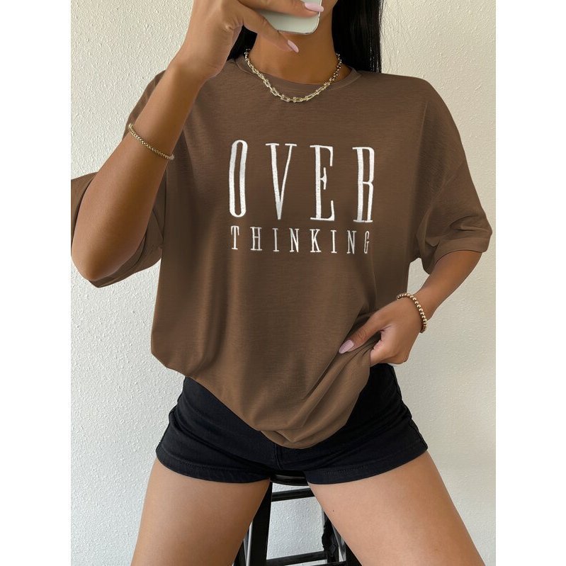 Camiseta Feminina Oversized Over Thinking estilo de Rua Largo Academia 100% Algodão