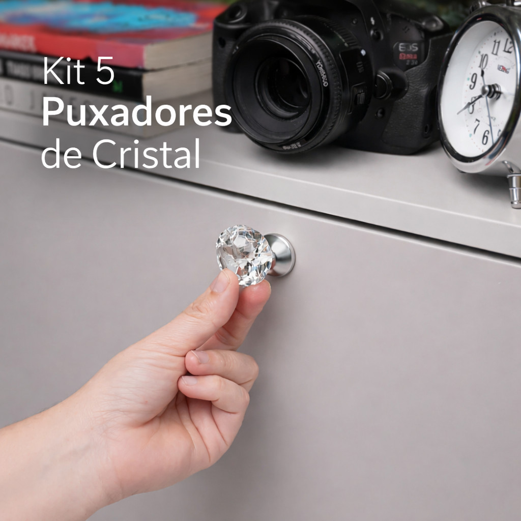Kit 5 Puxadores de Cristal 40mm Tipo Diamante – Ideal Para Gavetas e Portas em Oferta na Shopee