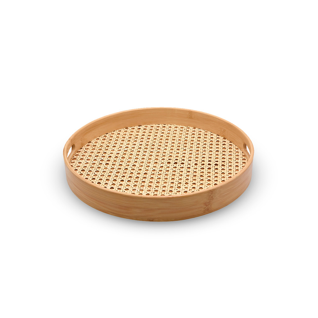 Bandeja Redonda de Bambu com Textura de Palha - Oikos