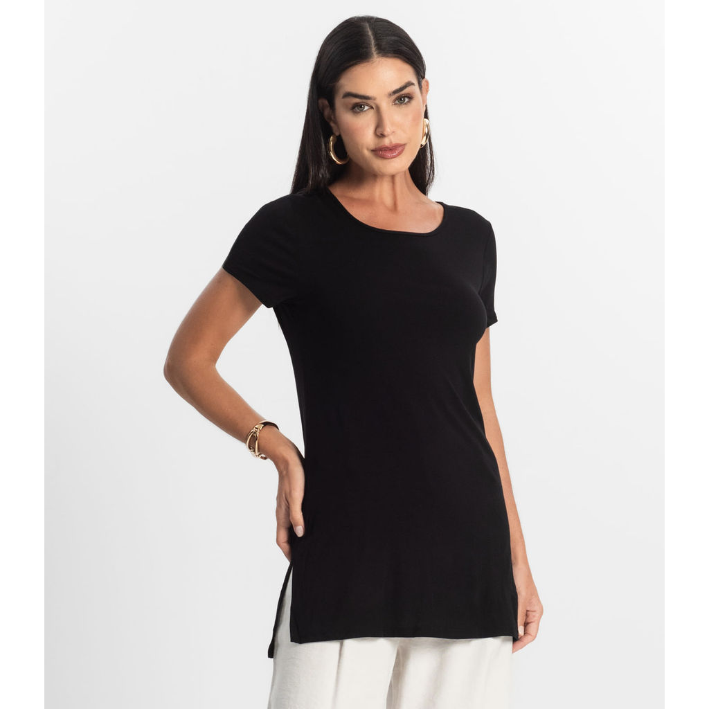 Blusa Básica Alongada Feminina Rovitex Preto em Oferta na Shopee