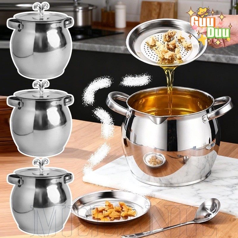 [Guudu] Tanque De Armazenamento De Óleo De Aço Inoxidável-Recipiente Cozinha Com Tampa-Pote Molho 1500ML-Tanques De Filt