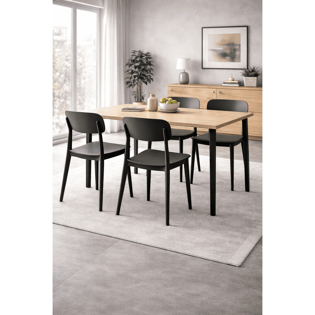 Kit 4 Cadeiras Nanna Pretas de Polipropileno Cozinha Sala de Jantar Design Retrô Industrial