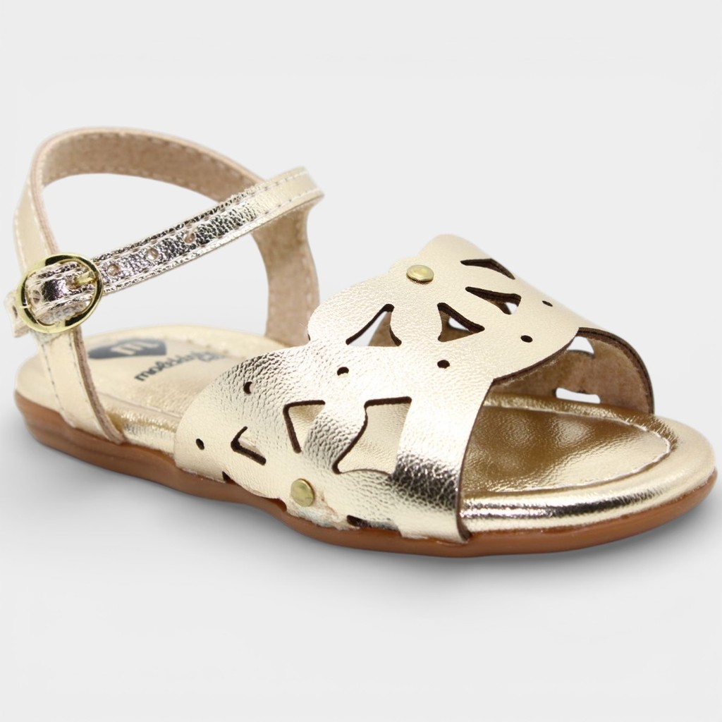 Sandália Molekinha Tira Vazada Brilho Apliques - Dourado