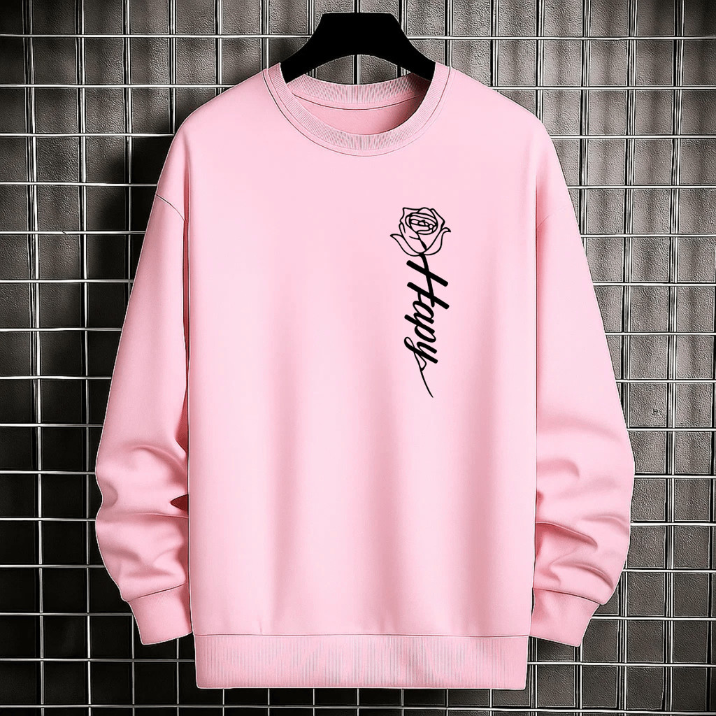 Moletom Masculino Gola Redonda Casaco Estampado Rosa Happy 100% Algodão Blusa de Frio Careca Unissex Jaqueta Inverno
