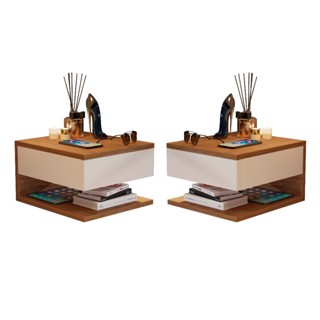 Kit 2 Mesas De Cabeceira Suspensa Freijó Off Gaveta Corrediças Metálica em Oferta na Shopee