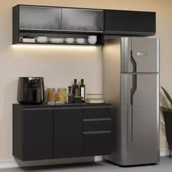 Armário de Cozinha Compacta 200 cm Suspenso Preto Nice Madesa 11 XA