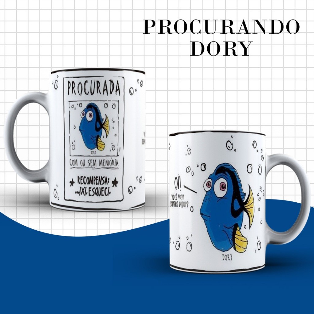 Caneca de Porcelana Personalizada Procurando Dory +Caixinha de Presente