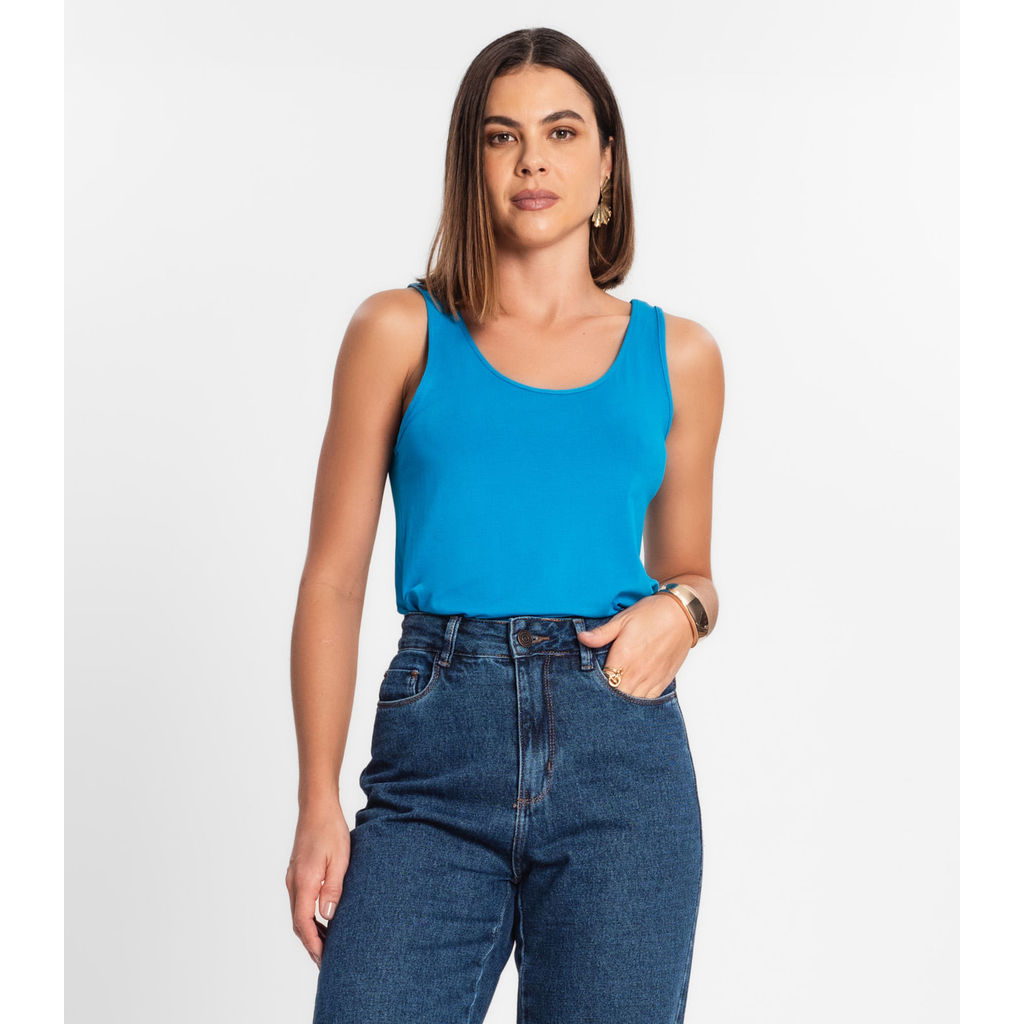 Regata Feminina Básica em Viscotorcion Rovitex Azul em Oferta na Shopee