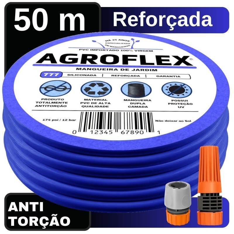Mangueira de Jardim AgroFlex 50Metros + Esguicho Tramontina Profissional