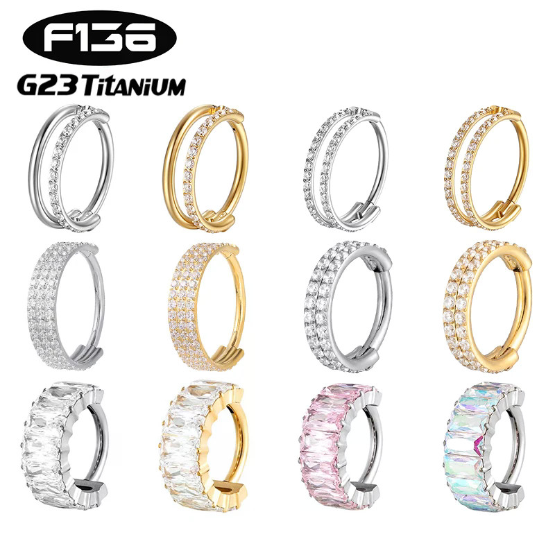 1 Peça Brincos De Concha De Cartilagem Helix De Titânio ASTM F136 G23 CZ Segmento Articulado Anel De Nariz Septo Clicker