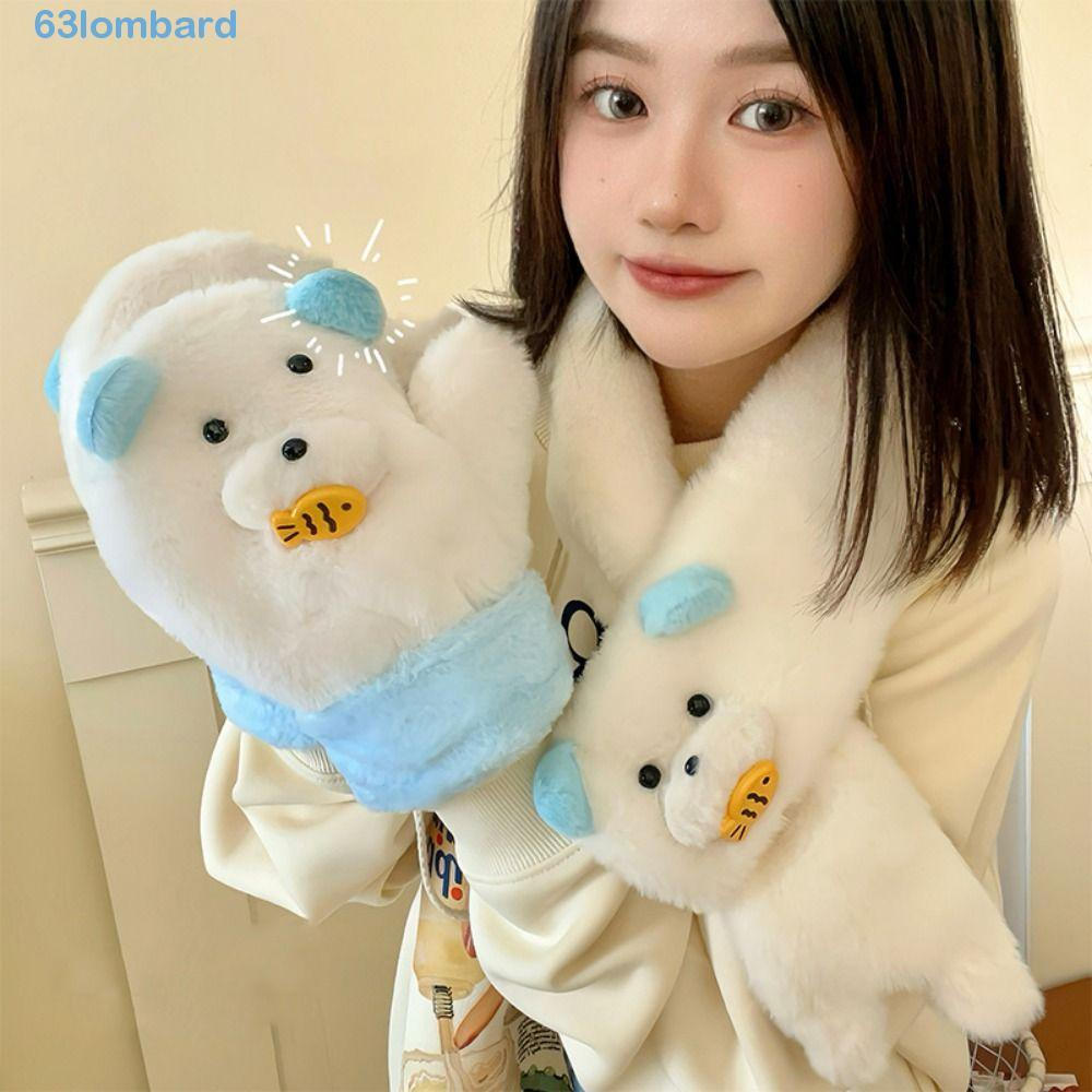 Cachecol Protetor De Orelha De Urso LOMBARD , Luvas De Dedo , Pelúcia De Inverno Espessado , Corda Suspensa Macia E Quen