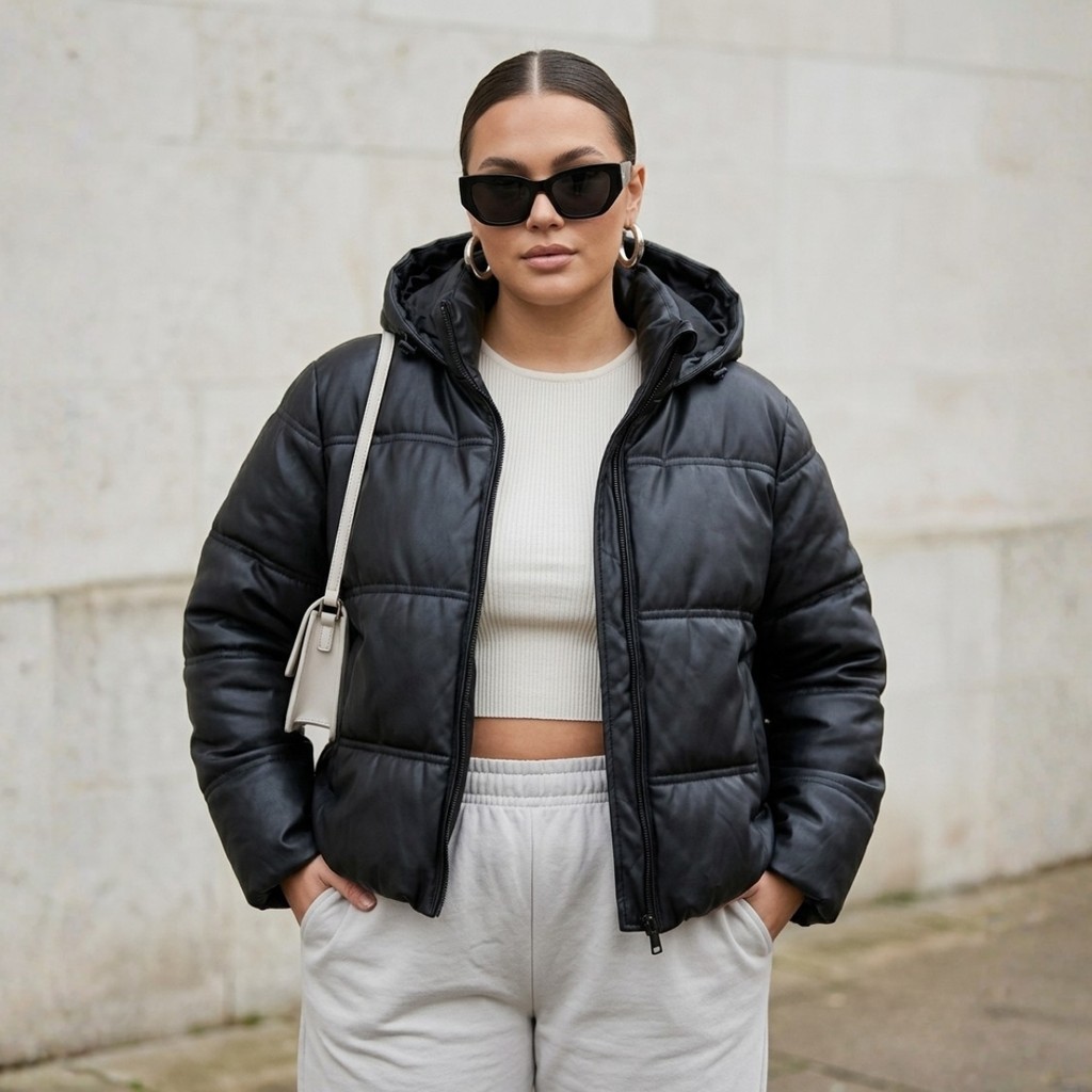 Jaqueta Feminina Plus Size Oversized Puffer Gominho Premium Capuz Removível Tamanho Grande Bobojaco