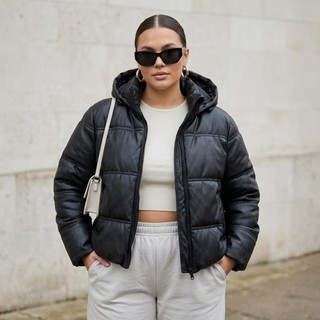 Jaqueta Feminina Plus Size Oversized Puffer Gominho Premium Capuz Removível Tamanho Grande Bobojaco