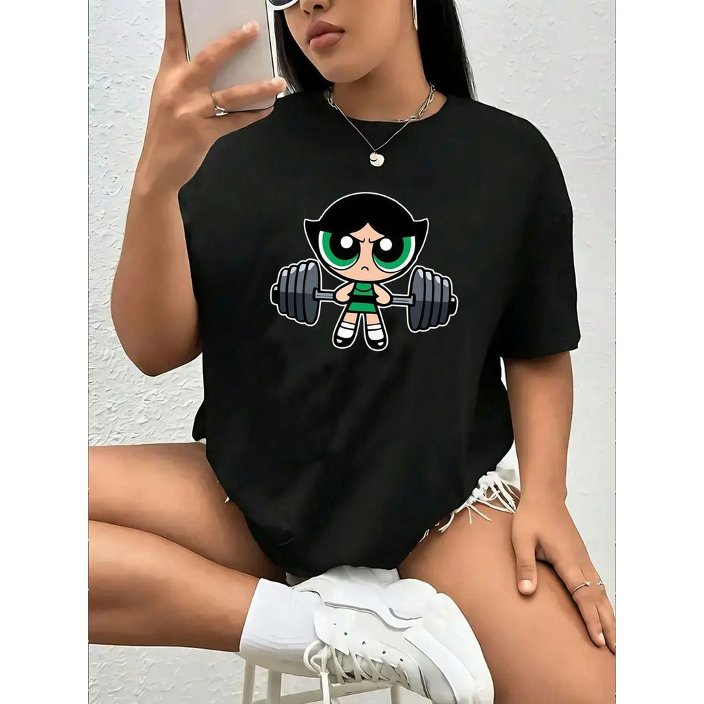 Camiseta Meninas Poderosa Academia Gym Musculação Desenho Camisa Blusa Unissex Masculino Feminino 100% Algodão Plus Size